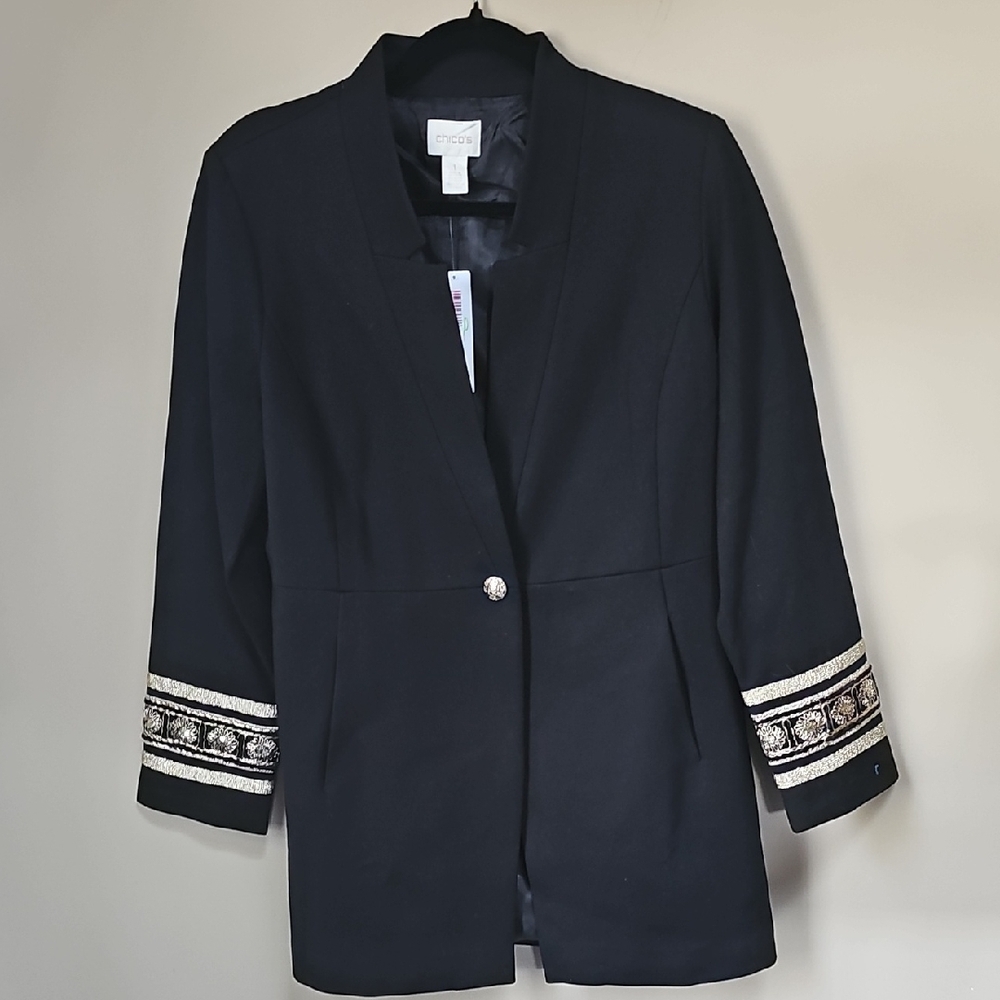 Chico's NWT Black Blazer with Embellished Cuffs